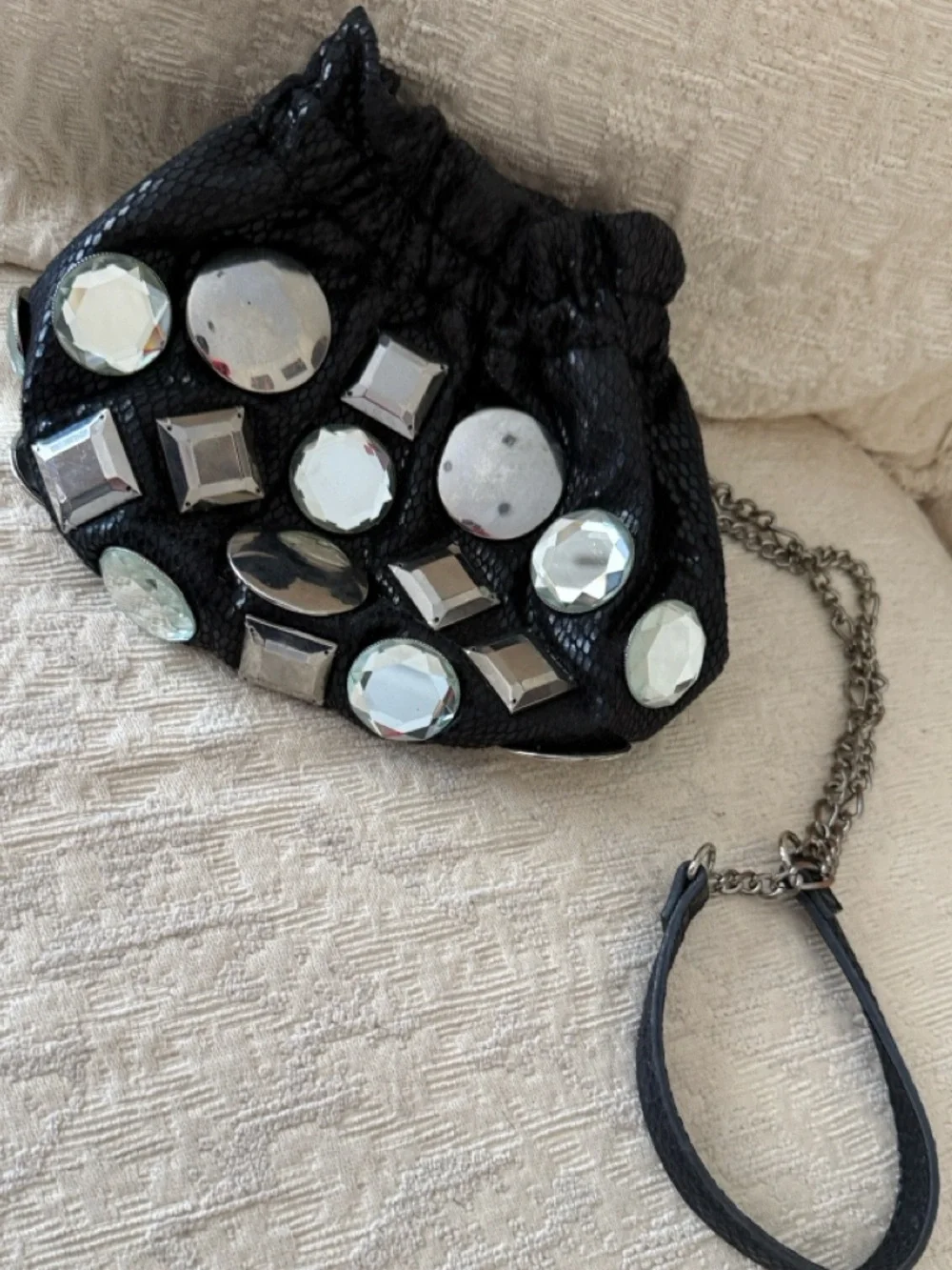 White House Black Market Black Jeweled Drawstring Crossbody - Picture 2 of 11